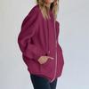 Damenmode Reißverschluss Hoodie Langarm Kapuzenpullover Sweatshirt Lässige einfarbige Oberteile mit Taschen