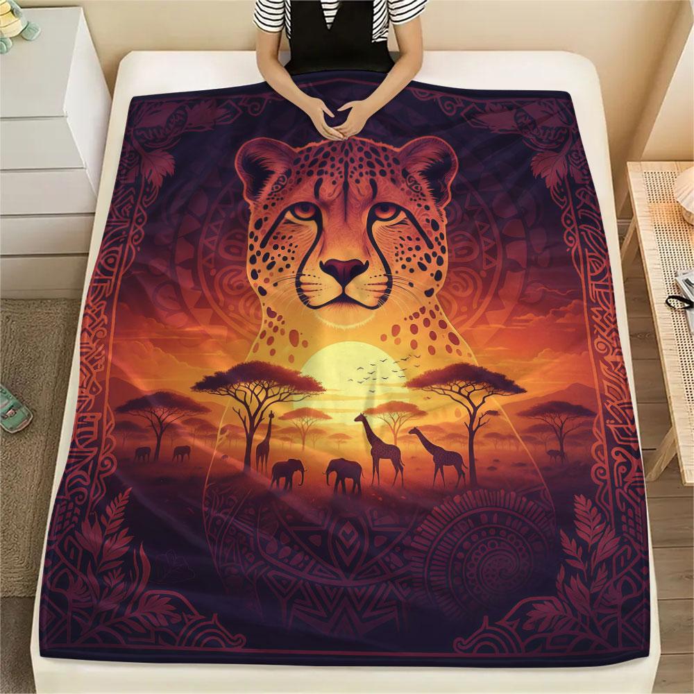 1Pc Grasslandanimals Print Flannel Blanket, High quality Comfortable for All Seasons, Home Decor, Warmth and Comfort, Perfect for Christmas Gifts