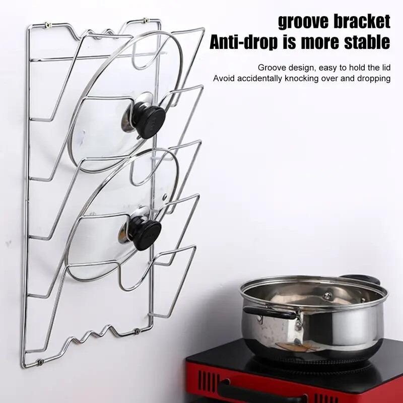 Multi Functional Wall Mounted Pot Lid Rack For Household Kitchen, Perforated With Five Layers