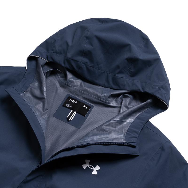 Under Armour Stormproof Ss25 Logo Sports Woven Hooded Long Sleeve Jacket Men Jacket Blue Black 1376066-046