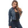 2024 Women's European Style Blue Denim Slimming Lapel Jacket - Single-Breasted, Solid Color, Street Fashion, Little Fragrance Cotton Jacket