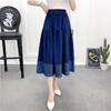 Spring and Summer New Artistic Sweet Elastic High Waist Stitching Blue Mid Length Long Length A- Line Denim Skirt Skirt Women