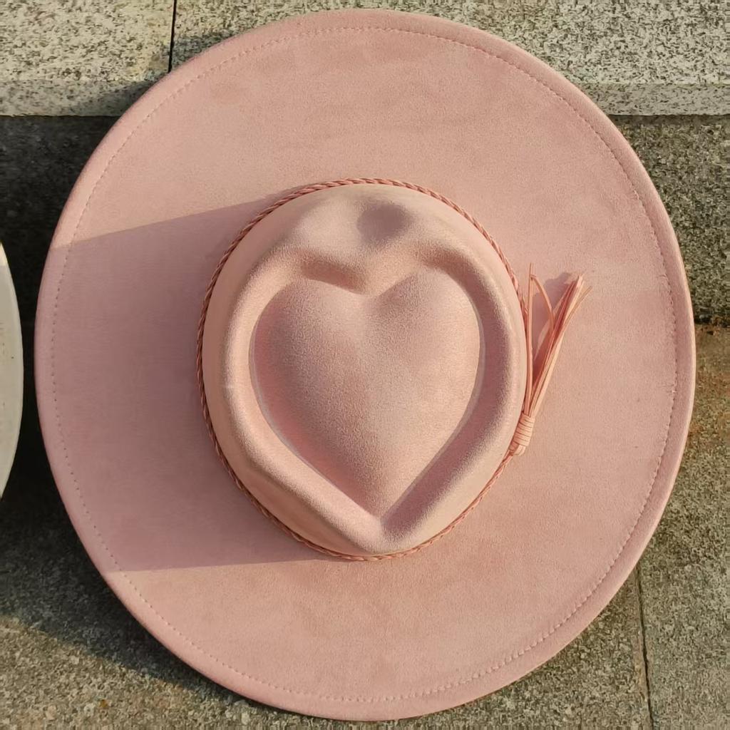 custom Heart crown Suede Hat fedora suede woman 9.5cm wide brim women hat wholesale panama hat unisex chapeau sombrero hombre