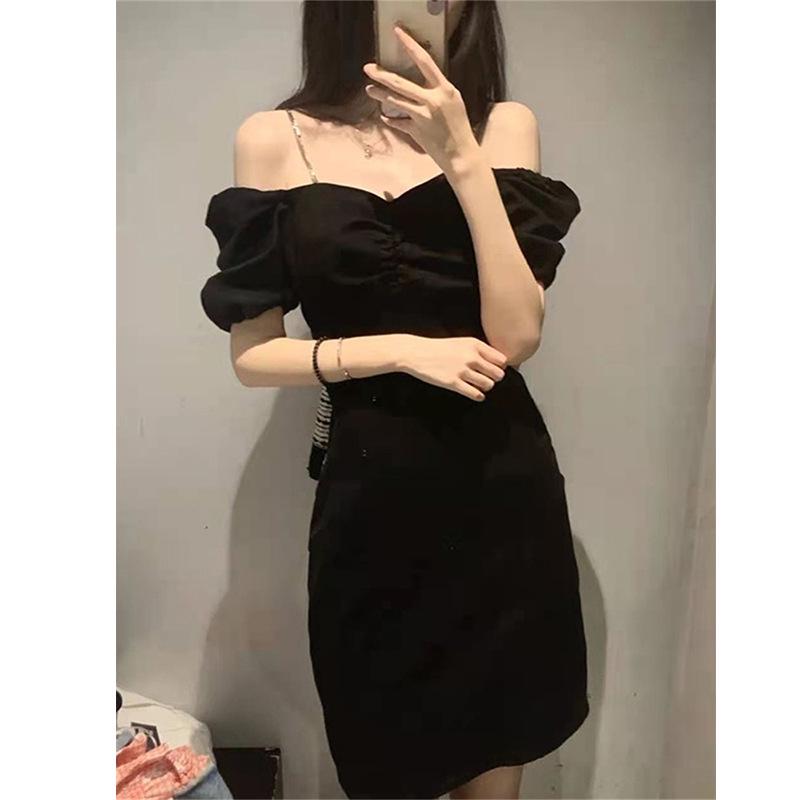 

2021 Весна/Лето Маленькое Платье-Камисоль в Стиле Хепберн с Открытыми Плечами Small чёрный