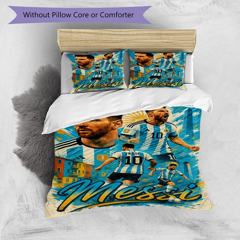 Messi Celebration Design Bed Bedding Set 1 Duvet Cover + 2 Pillowcases Soft Breathable Household Bed Linens