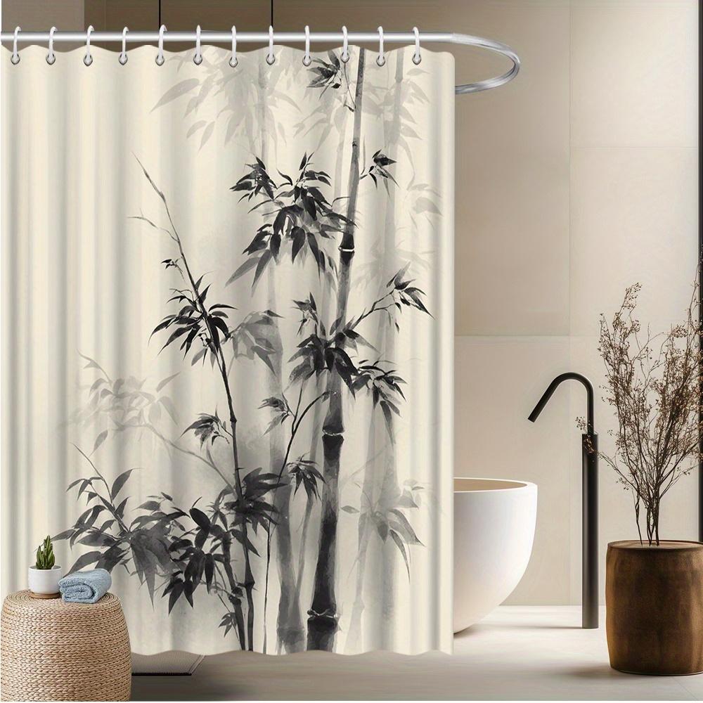 Bamboo Ink Wash Shower Curtain, Traditional Asian Design, Fade-Resistant Polyester, Minimalist Bath Decor W90xH180cm