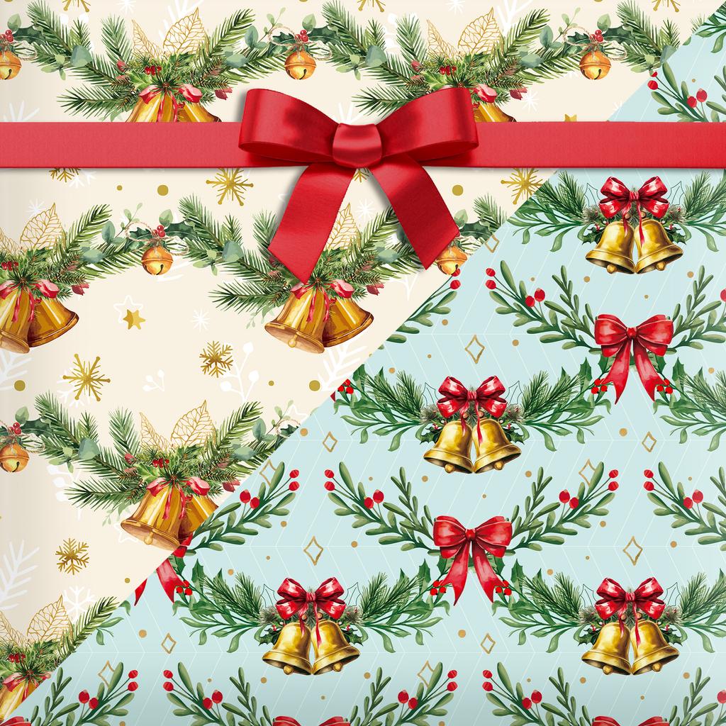 12Pcs Christmas Wrapping Paper Holly Bell Gift Wrap Paper DIY Craft Paper,20 * 27inch Holiday Wrapping Paper Party Decorations