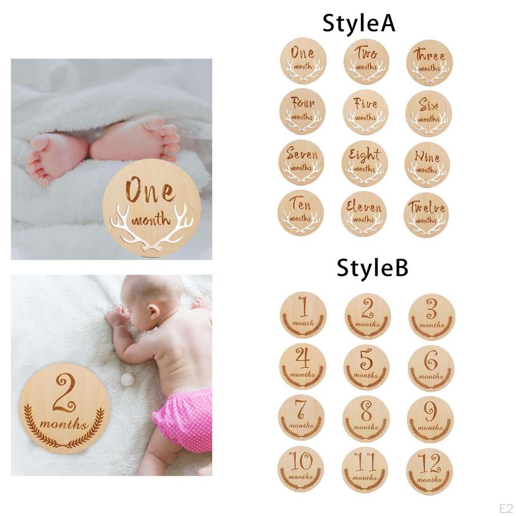 12 Pcs Beautiful Wooden Monthly Cards Newborn Photoshoot Props Growth Markers