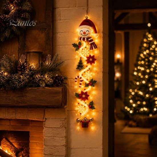 Snowflake Xmas Mantel Accents Glowing Christmas Door Hanger, Crochet Spiral Ornament with LED Lights, Snowman Santa Reindeer Decorative Winter