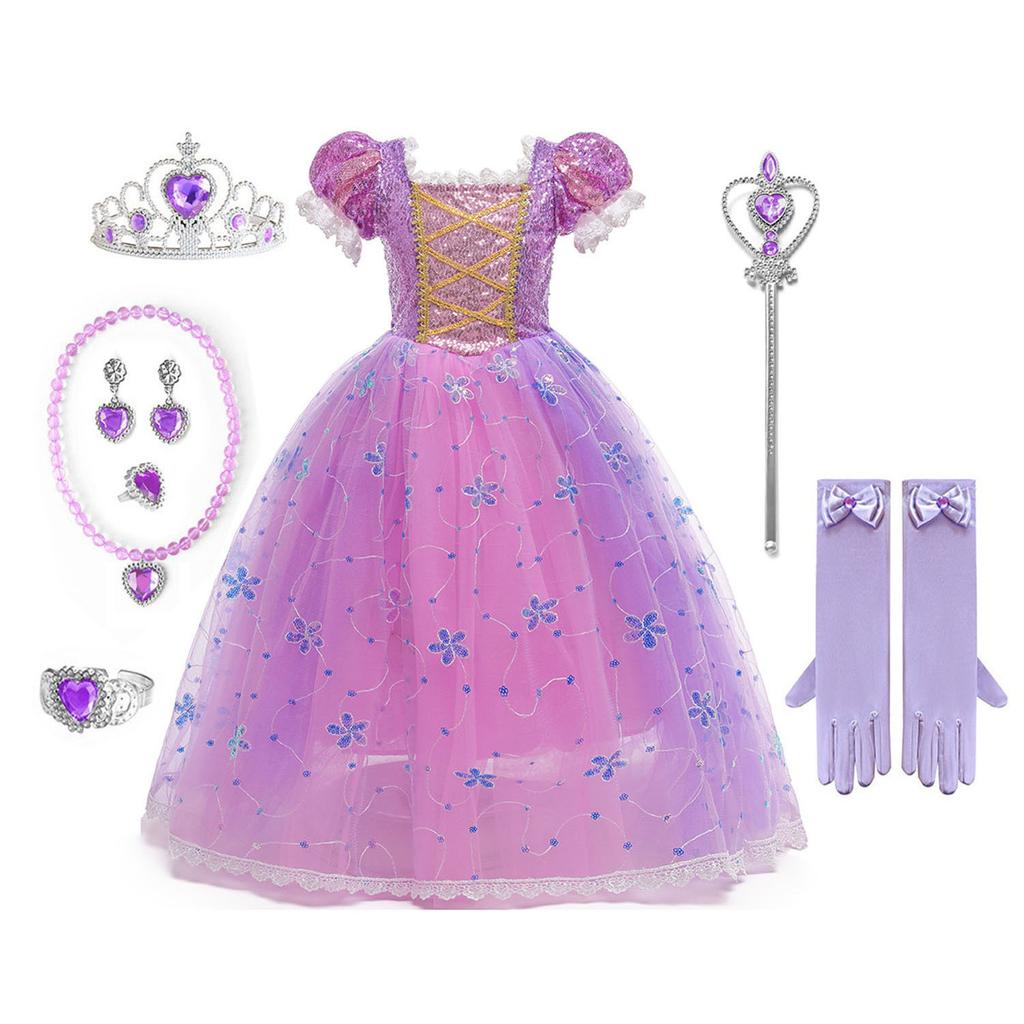 Little Girls Purple Princess Rapunzel Birthday Party Cosplay Halloween Easter Carvinal Fancy Dress Girls Holiday Party Dress-Up