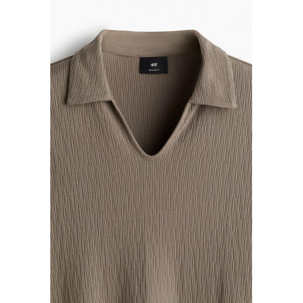 H M Collar T sHirT Regular fiT Dark Beige
