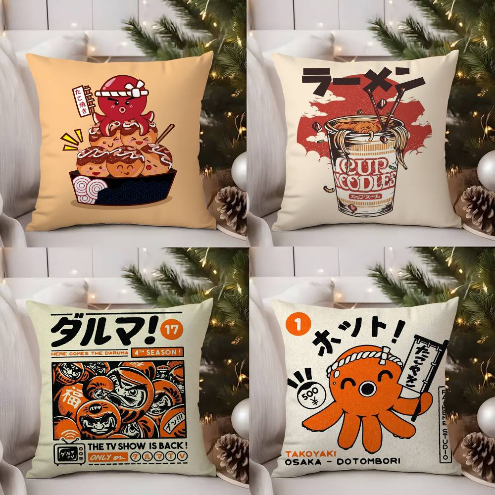 Takoyaki Japanese Food Pillow Case Home Dorm Chair Back Short Plush Double-Sided Printing Office Nap Time Cushion Cover