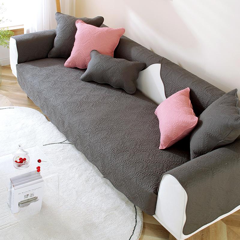 All Seasons Universal Solid Color Cotton Quilted Embroidered Sofa Cushion Modern Simple Non-slip Cotton Sofa Cushion Towel