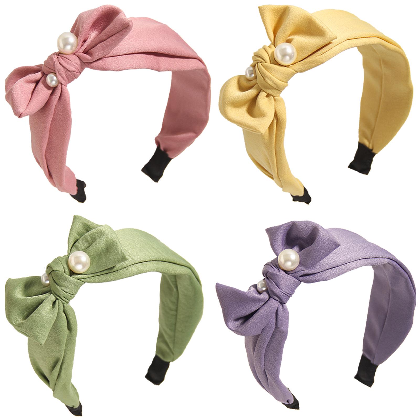 

Pearl Bow Knot Wide Band Headband - Cute Solid Color Hair Accessory for Girls