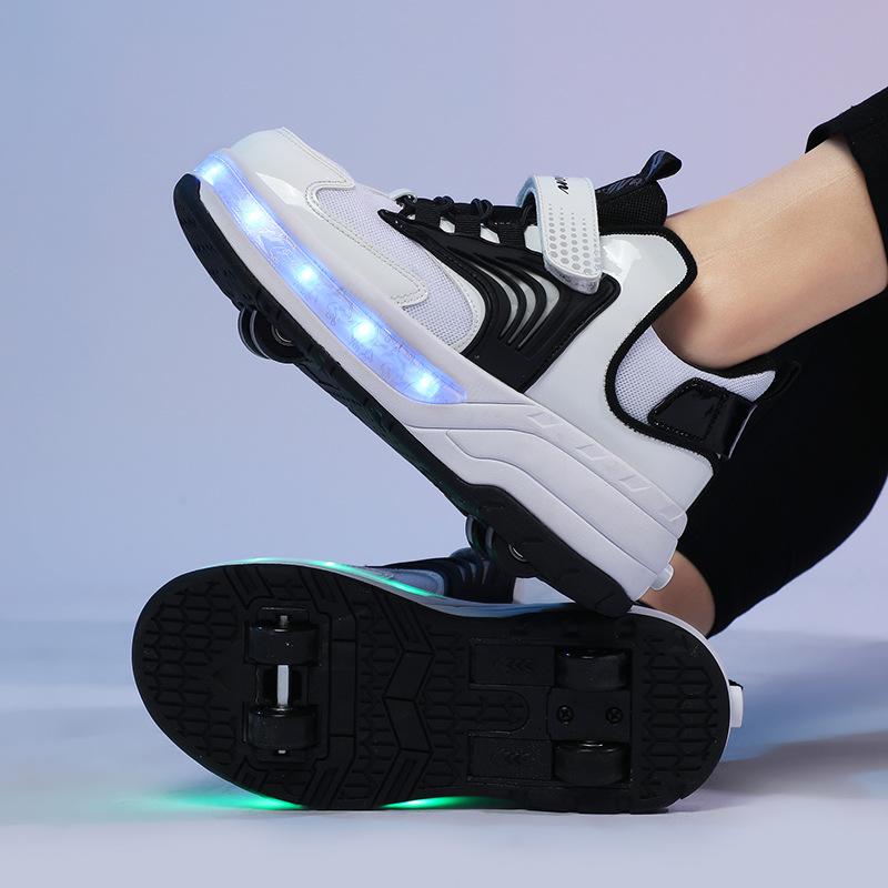 Four-wheel Runaway Shoes Children's Luminous Pulley Shoes Boys and Girls Skates Deformed Wheel Shoes