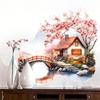 Sakura Cottage Bridge Flowing Water Living Room Bedroom Wall Beautification Decoration Stickers