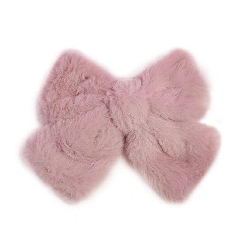 Nuova Pinza per Capelli con Fiocco in Peluche Carino Invernale, Pinzette a Fiocco Semplici Colorate Solide Coreane, Grande Fermaglio per Capelli per Bambine