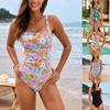 One Piece Swimsuit Women Square Neck Floral Print Retro Cute Bathing Suit Beach Bikini Vacation Summer Swimming Suits Beachwear