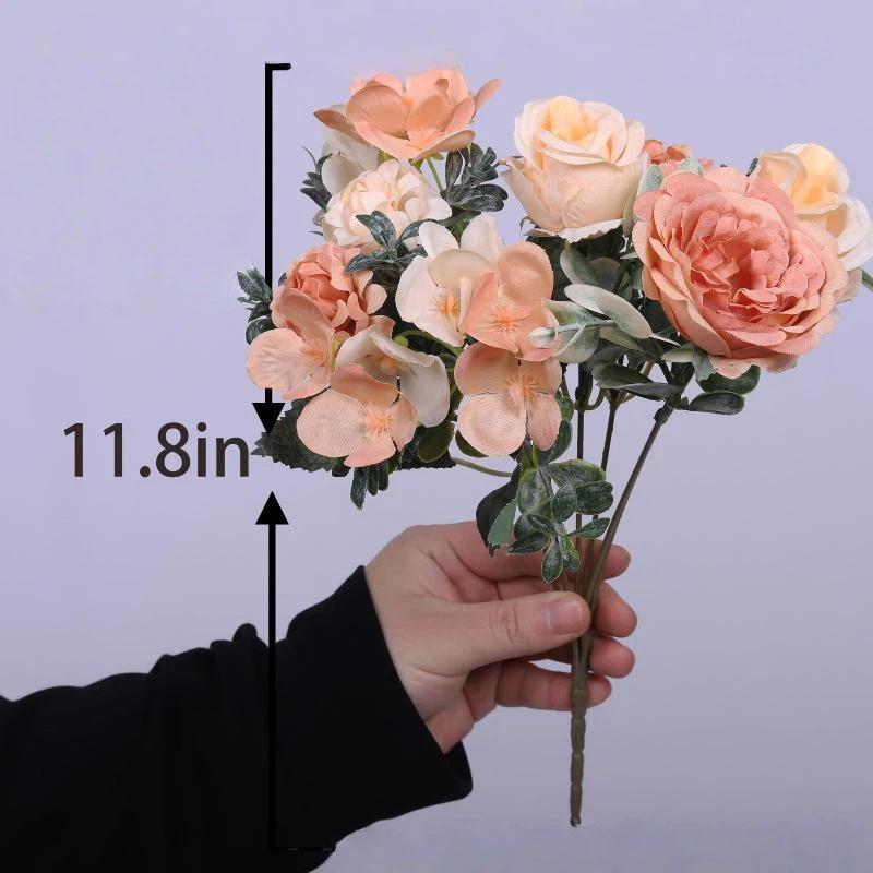 1Pcs Silk Flower 7-Forked Artificial Rose Hydrangea Handheld Flower Fillet Rose Dried Flower Wedding Decoration Flower Bouquet