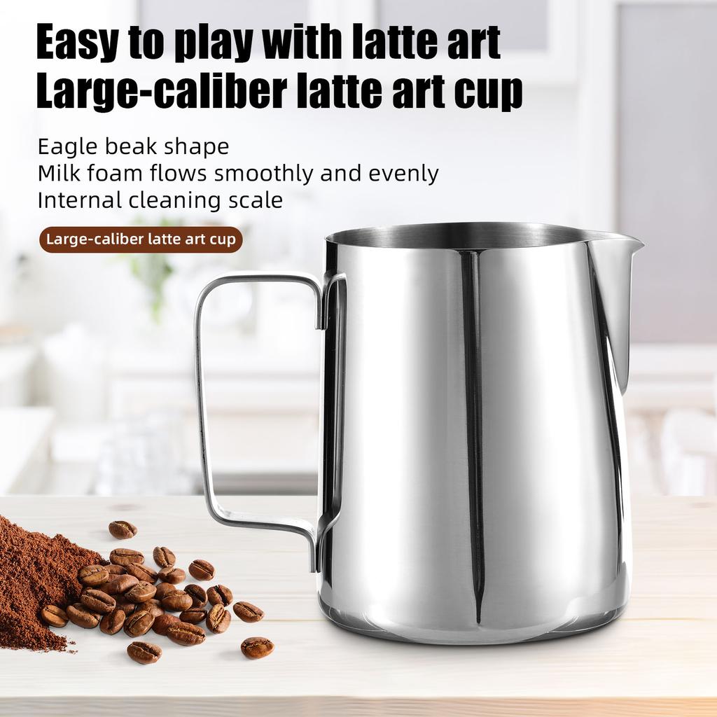 21pcs Coffee Art Set 12oz 350ml Stainless Steel Milk Frothing Pitcher with Scale 16pcs Coffee Decorating Stencils 58mm