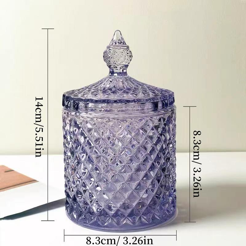 European Multicolor Crystal Glass Storage Jar,Candy Glass Jar with Lid Aromatherapy Candlestick Swab Container Home Decoration
