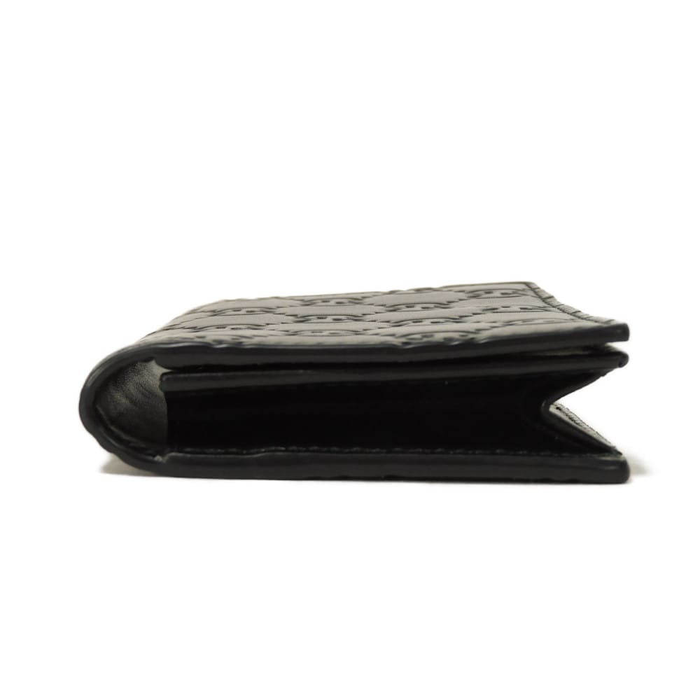 Used 9539 Guccissima Card Holder 779844 CWC1N 4009 7946 Bifold Flap Gusset Compartment with GG Embossing Black Men's