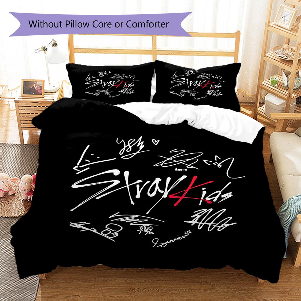 Literie à motif SKZ, Ensemble couette Housse de couette Taie d'oreiller Cadeau d'anniversaire pour la maison (1 housse de couette + 2 taies d'oreiller, sans garniture.)