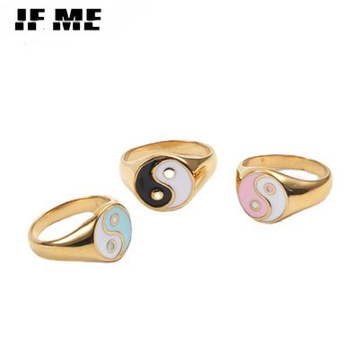 Anéis de Croissants Torcidos de Cor de Ouro e Prata Fios Geométricos Ying Yang Anéis para Mulheres Anéis Grossos Minimalistas Jóias Vintage