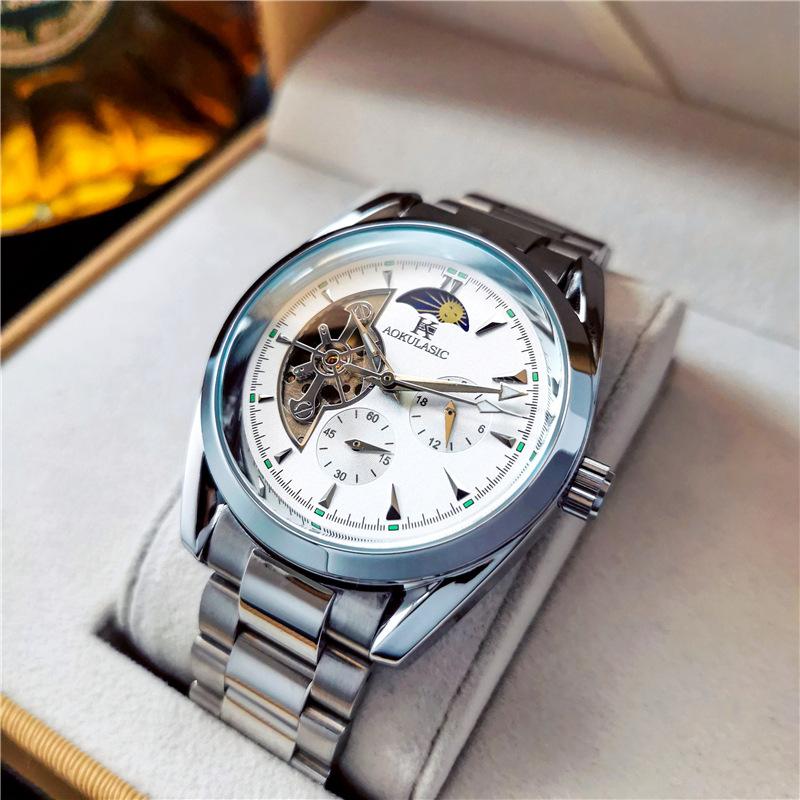 Novo Relógio Masculino Luminoso à Prova d'Água Sol, Lua e Estrelas Multifuncional Totalmente Automático Mecânico para Estudantes Homens