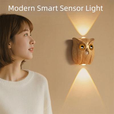 Rechargeable Smart Sensor Night Light Color Wall Lamp Intelligent Charging Owl Table Lamp Magnetic Base Adjustable Brightness