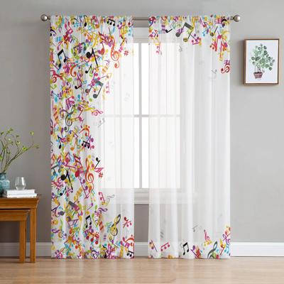 Bunte Musiknoten Musik Symbol Gardinen für Wohnzimmer Schlafzimmer Dekoration Fenster Voiles Morgen Tüll Vorhang