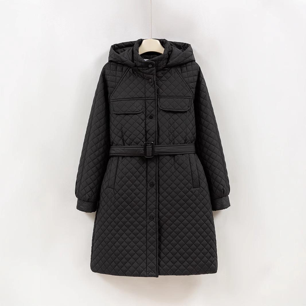 

Женская осенне-зимняя куртка с капюшоном Diamond, легкая свободная ветрозащитная куртка средней длины для женщин, 5 цветов L чёрный