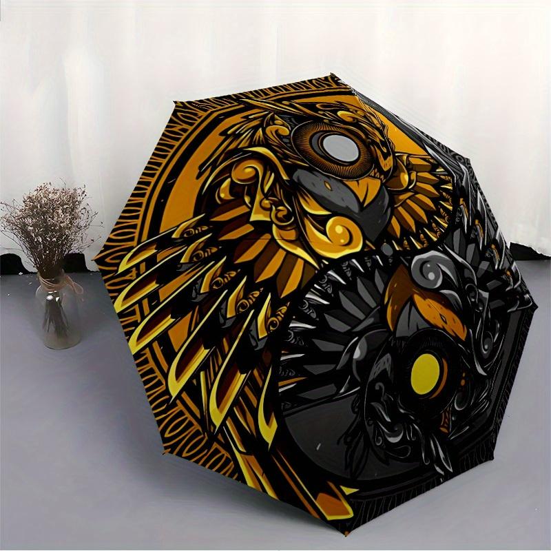 1pc Golden Owl Design Automatic Opening/closing Umbrella, Reinforced 8-Rib Construction, Compact Travel Umbrella Yy250808210