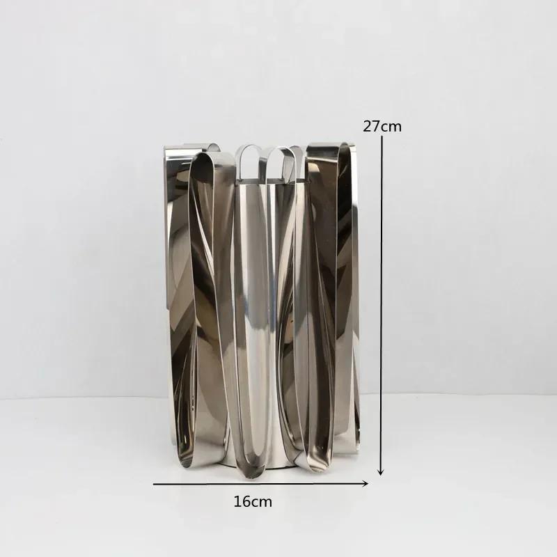 Geometric Curved Metal Vase, Desktop Decorative Ornament, Modern Stainless Steel Flower Arrangement, Room Aesthetic Decoration