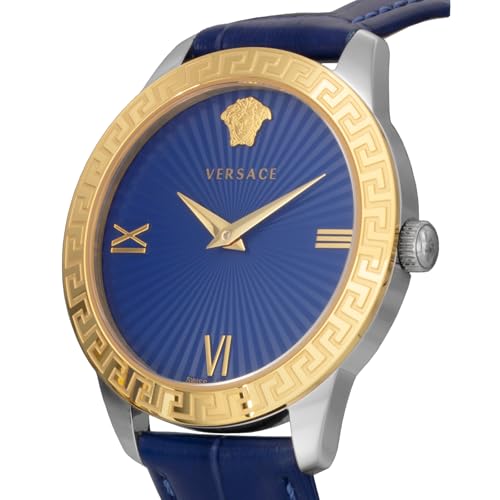 Versace GRECA SIGNATURE Watch, Blue Dial, Quartz Movement, Water Resistant, Sapphire Crystal, 38mm, Men's, VEVC00219, Blue
