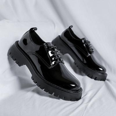 Leather Shoes Men'S Korean Version Of British Style Youth Business Tide Shoes Heightening Lace-Up Suit Patent Leather Work Shoes 20352-R