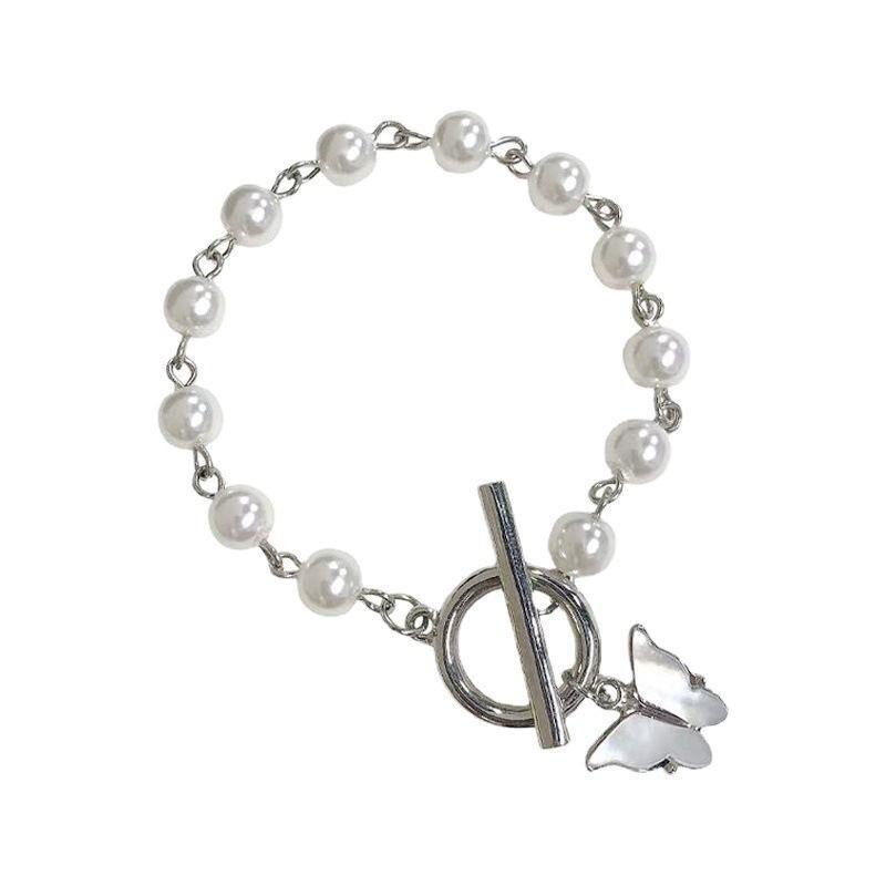 Super Divine Butterfly Pendant Pearl Bracelet - Elegant and Simple Retro Style - Perfect for Girls - Versatile Handwear for School Use