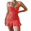 Summer Sleeveless Sexy Floral Prined Suspender Dress Fashion Elegant Slim Fit A-line Party Short Dress Sweet Lace-up Beach Holiday Clothing