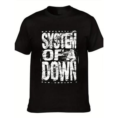 Europäische Größen Herren Freizeit T-Shirt mit kurzen Ärmeln | „System of a “ Trendiger Modeaufdruck, Atmungsaktiver Rundhalsausschnitt, Normale Passform, Maschinenwaschbar