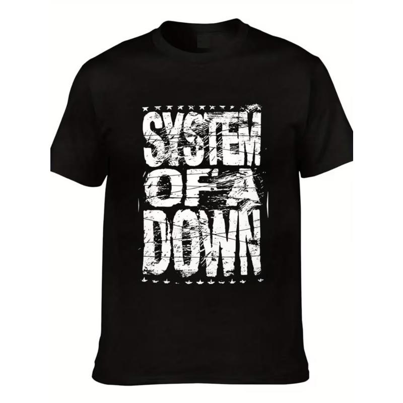 

European sizes Men S Casual Short Sleeve T-Shirt | System of a Trendy Fashion Print, Breathable Crew Neck, Regular Fit, Machine Washable 4XL чорний