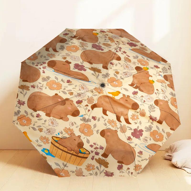 

1pc Capybara Floral Pattern Umbrella Design Automatic Opening and Closing Umbrella, High-quality Travel Umbrella, c1128140