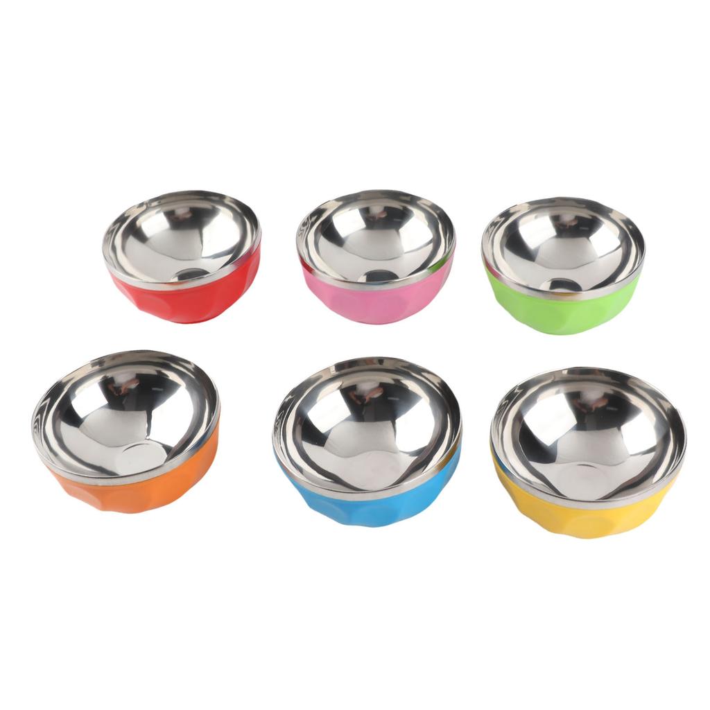 6Pcs Set Color Stainless Steel Bowl Heat Insulation Salad Noodles Bowl for Home Kitchen(13cm S )