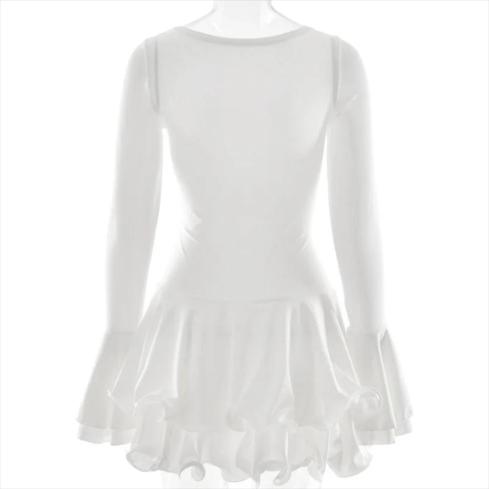 Dámské áčkové bodycon mini šaty s volánovým lemem, výstřihem do V, asymetrickými knoflíky, dlouhým rukávem, krátké šaty, párty, streetové oblečení