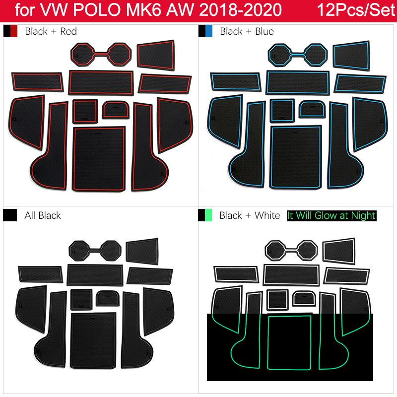 For VW Volkswagen POLO MK6 AW 2018   Rubber Anti-slip Mat Door Groove Cup Pad Phone Cushion Gate Coaster Car Accessories
