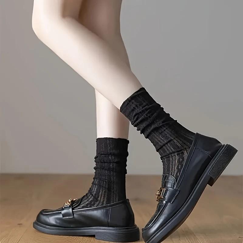 1/3 Pairs Women Knee Length Flower Bud Stockings Fashionable Hollow Out Design Summer Breathable Comfortable Casual Long Socks