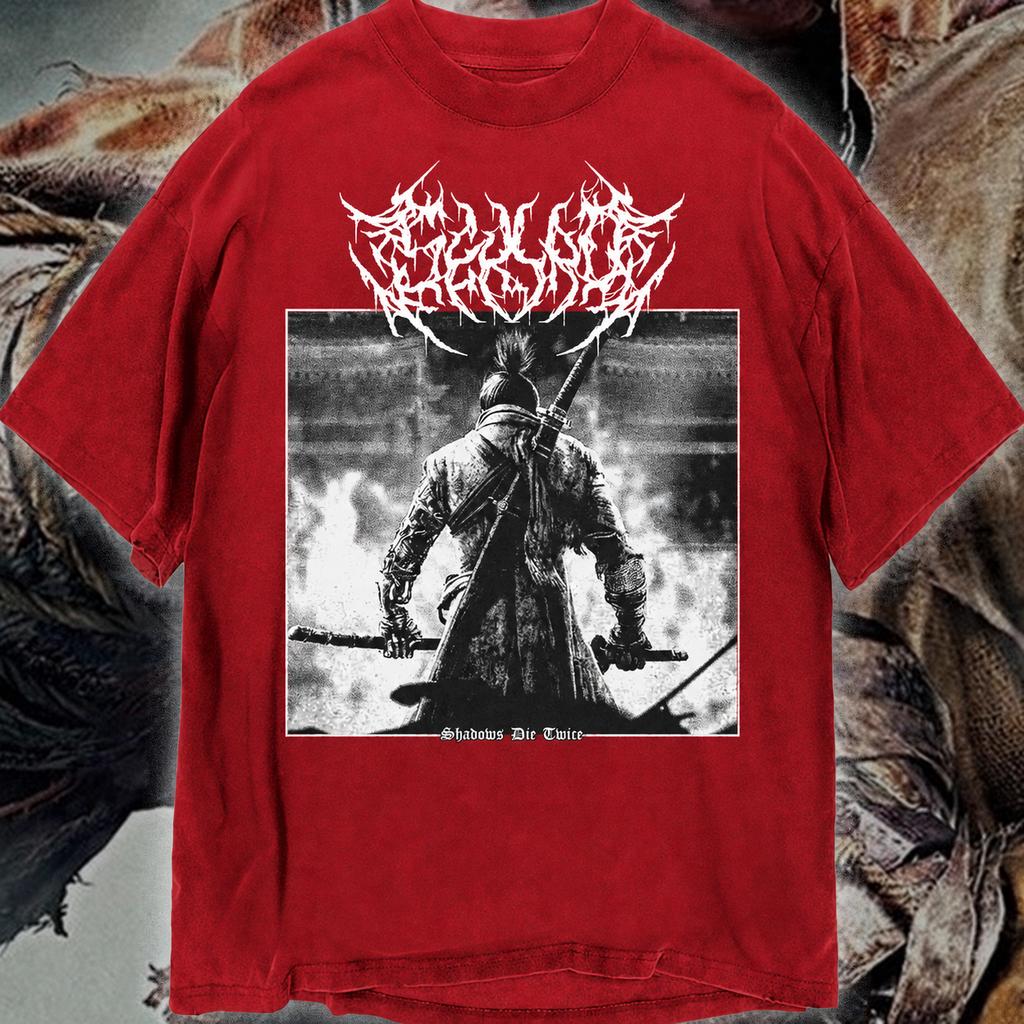 2026 Sekiro Game Tee Unisex Short Sleeve Tee Vintage Distressed Samurai Warrior Print Black Metal Gothic Letter Casual Tees