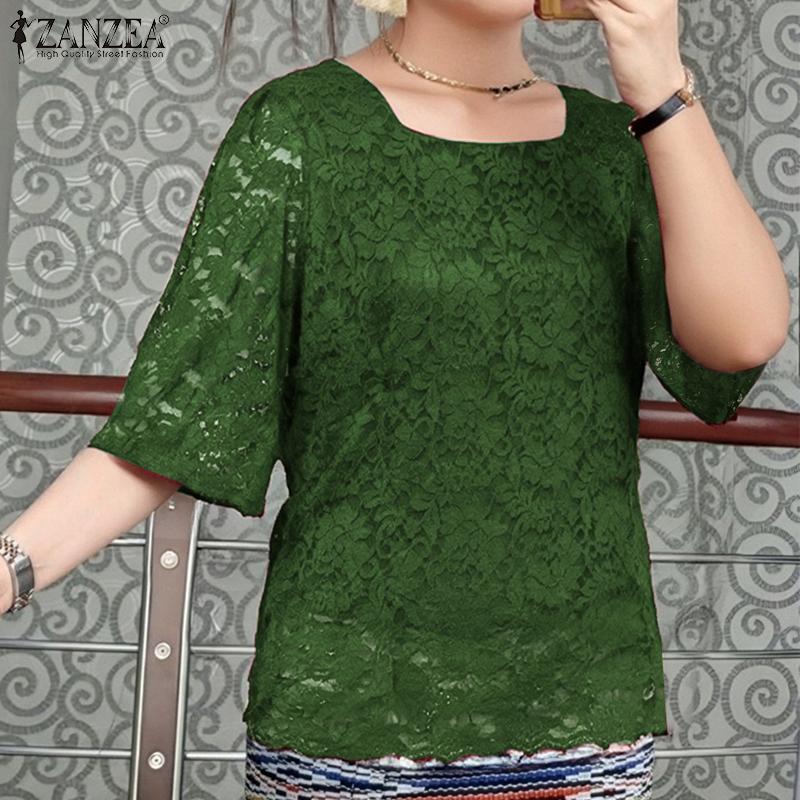 

ZANZEA Women Casual Round Neck Summer Half Sleeve Lace Blouse S