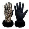 Leopard Print Plush Touchscreen Winter Gloves for Women - Velvet Lined