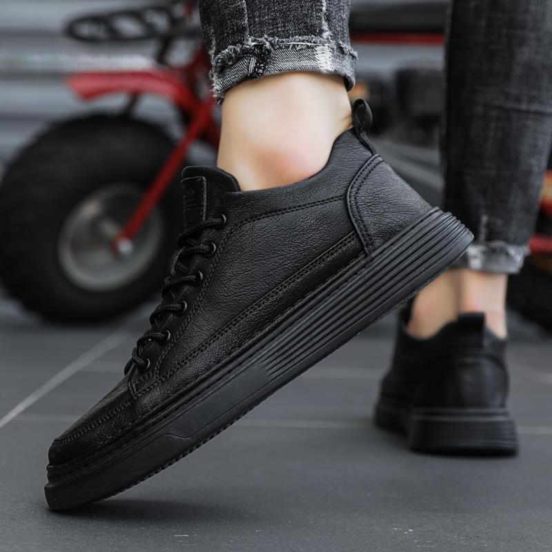 Men's Shoes New Autumn Breathable Waterproof Anti-skateboard Shoes Men's Casual Leather Shoes Black Work Labor Insurance