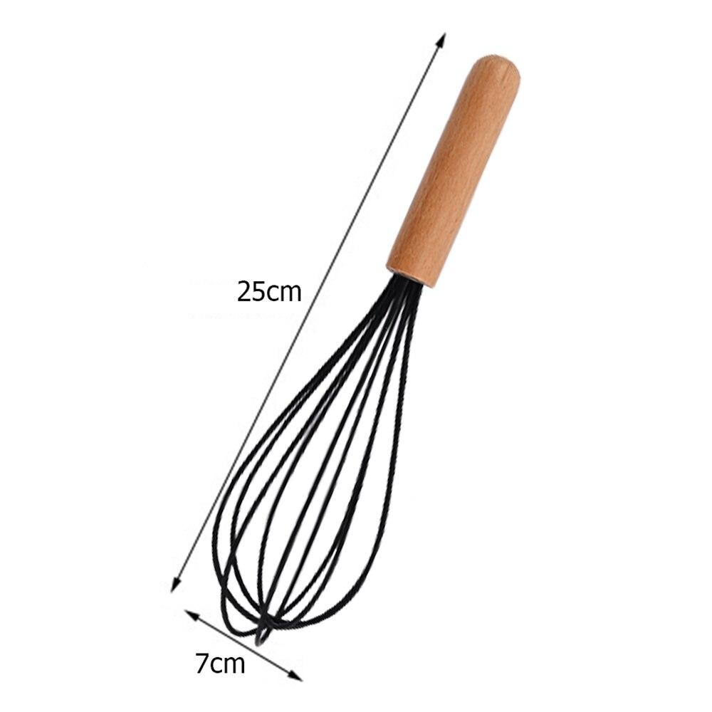

1 шт., силиконовая венчик для взбивания яиц, деревянная ручка, кухонная ручная взбивалка для яиц, гаджеты, кухонные инструменты, аксессуары для выпечки чёрный